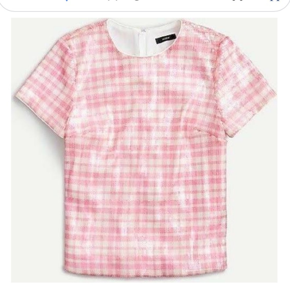 J. Crew gingham sequin top pink XS EUC